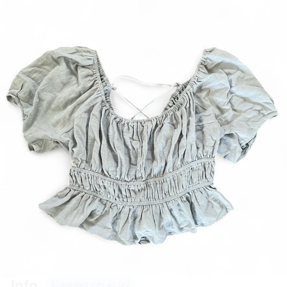 Easel Los Angeles Women's Light Blue/Grey Rouched Top Size Large